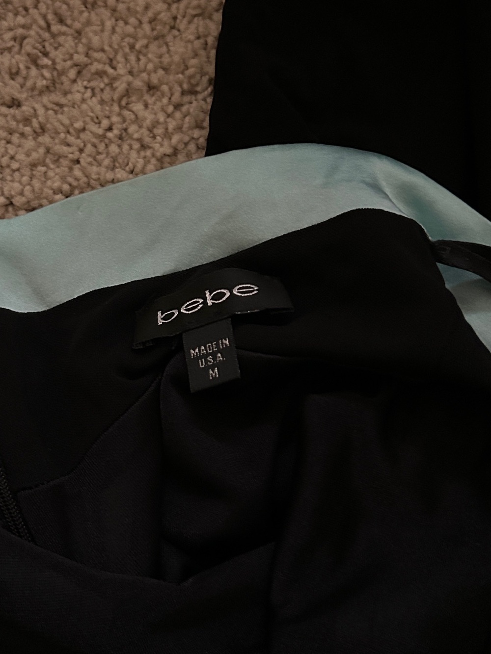 Vintage Bebe Black Halter Dress with Teal Trim - Picture 3 of 4